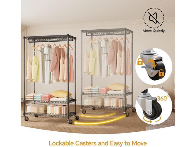 H4 Garment Rack with Cover, Rolling Heavy Duty Clothes Rack, Wardrobe Closet Organizer and Storage, Portable Closet for Hanging Clothes, Black...