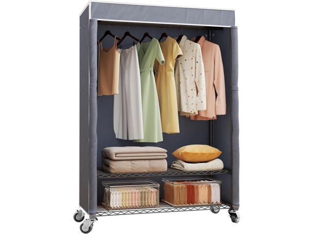 H4 Plus Rolling Clothes Rack with Cover, Heavy Duty Garment Rack, Wardrobe Closet with Wheels, Portable Closets for Hanging Clothes, Closet.