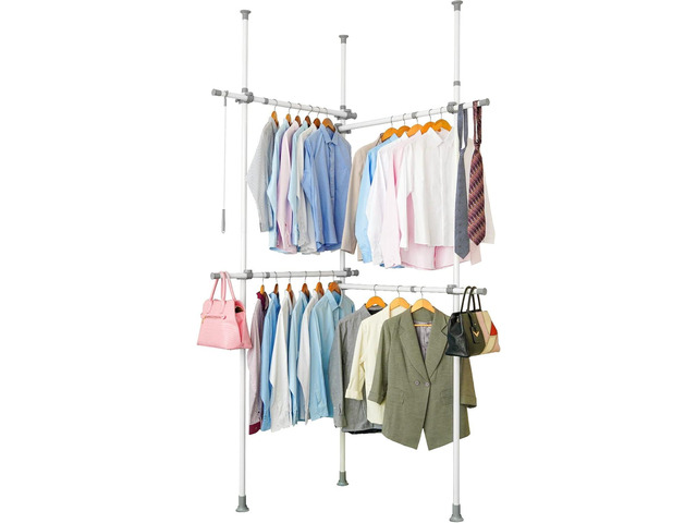 Double Clothing Rack, Adjustable Racks for Hanging Clothes, 2 Tier Clothes Heavy Duty Garment White Closet Freestanding System