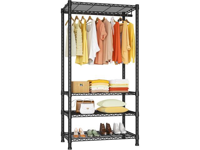 Ulif H2 Heavy Duty Clothes Rack, Freestanding 4 Tiers Garment Rack for Hanging Clothes with Shelves and Hangers, Closet Organizers and Storage.