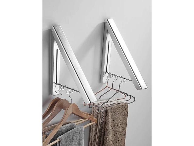 2 Pack Retractable Clothes Rack - Wall Mounted Folding Clothes Hanger Drying Rack for Laundry Room Closet Storage Organization, (Silver)