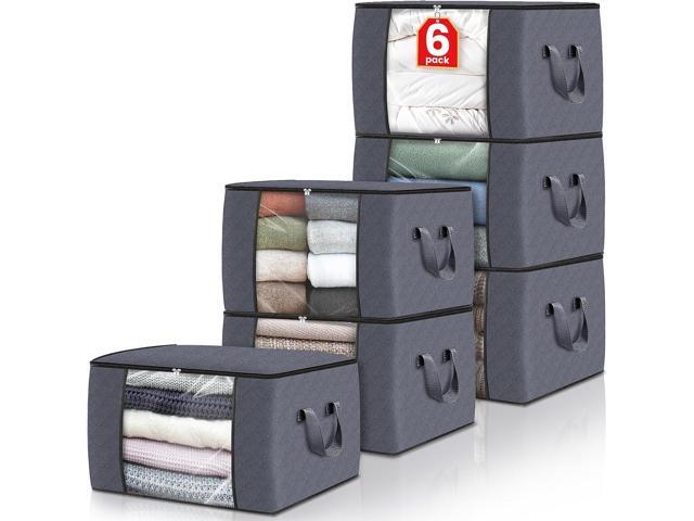 Fab totes 6 Pack Clothes Storage, Foldable Thick Fabric Blanket Storage Bags, Containers for Organizing Bedroom, Closet, Clothing, Comforter,Closet.