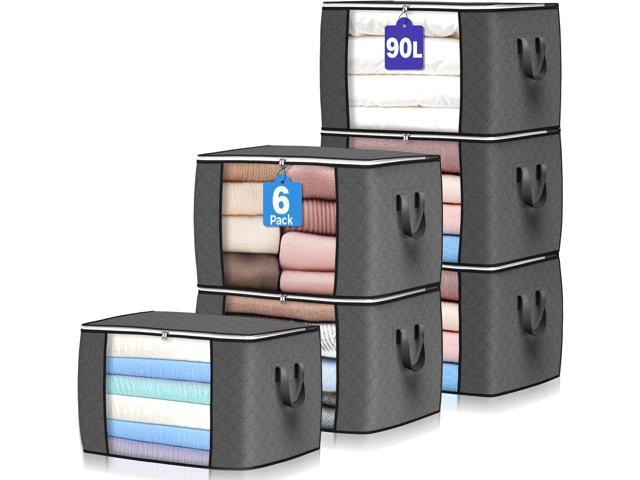90 L Large Storage Bags, 6 Pack Clothes Storage Bins Foldable Closet Organizers Storage Containers with Reinforced Handle for Clothing, Blanket,.