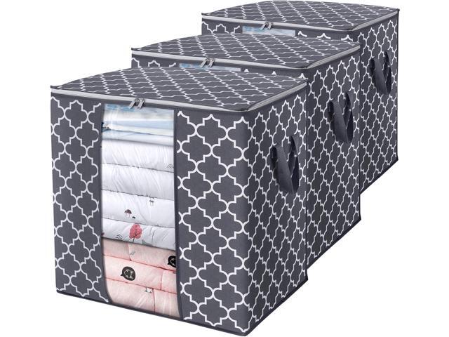 WISELIFE Storage Bags [3 Pack/100L] Large Blanket Clothes Organization and Storage Containers for Comforters,Bedding, Foldable Organizer with.