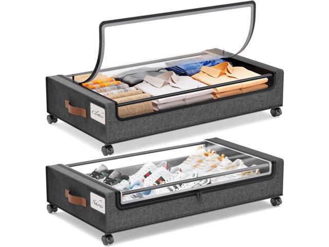 Yecaye Under Bed Storage with Wheels, 2Pack Under Bed Storage Containers, Underbed Shoe Storage Organizer, Rolling Under Bed Metal Drawers for.