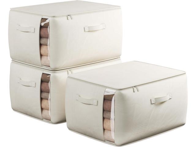 Large Canvas Clothes Storage Bags with Thick Handles and Clear Window, Foldable Cotton Linen Closet Organizer for Clothing, Blankets and Bedding,.