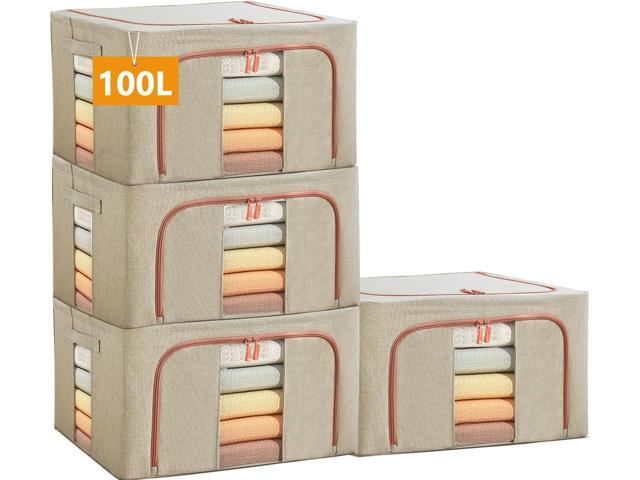 Large Storage Bags,Stackable Clothes Storage Bins with Hold Shape Metal Frame,Foldable Closet Organizer Containers with Zipper,Clear Window,Thick.
