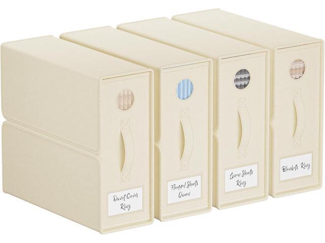 TRZZ 4-Pack Bed Sheet Organizers and Storage, Foldable Linen Bins with Window and Labels, Bedding Holder for Queen/King Duvet Covers, Keeps Bedding.