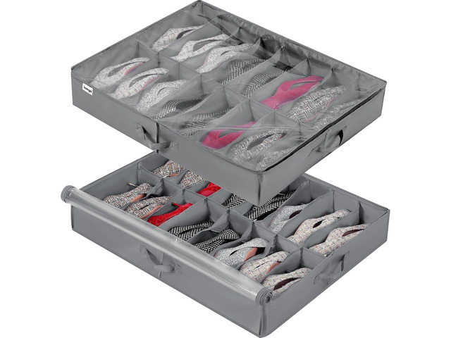 INAYA Under Bed Shoe Storage Organizer 2 Pack, Fits 32 Pairs, Large Underbed Shoe Box Storage Containers, Clear Foldable Shoes Organizer Under the...