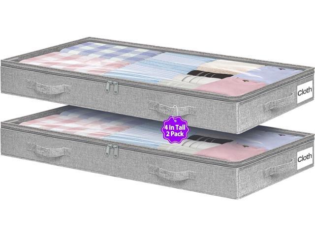 Under Bed Storage, Below 4 Inches High Underbed Storage Containers Low Profile, NO STRUCTURE, Foldable Shallow Storage Bags Bins Organizer Clothes.