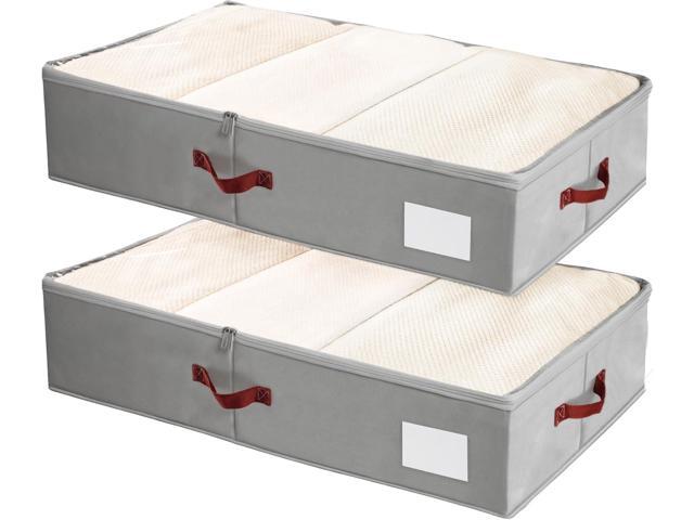 Criusia Under Bed Storage Bins with Clear PVC Lids 2 Pack Large Underbed Organizers with Heavy-Duty Handles, Reinforced with 800G PP Panels & 80G.