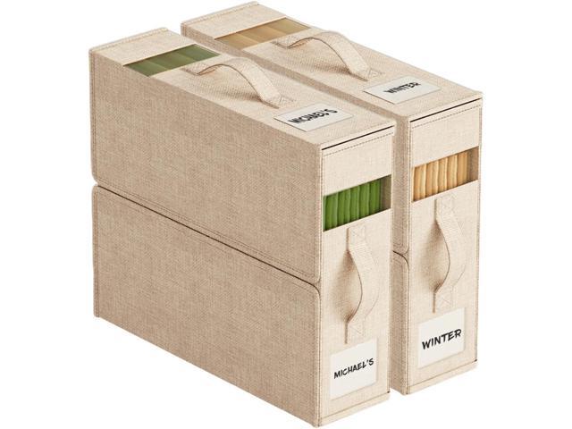 2Pack Sheet Storage Organizers with Handles Foldable Sheet Organizer for Linen Closet for King & Queen Sheet Sets Clear Window & Removable Labels.