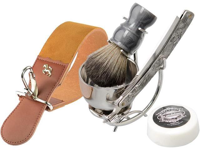 Grandslam Shaving Straight Razor Kit, Steel Cutthroat Straight Razor With Leather Strop, Shave Brush, Stainless Steel Shaving Bowl and Stand, Gift...