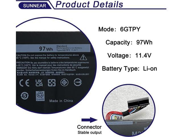 97Wh 6GTPY Laptop Battery Replacement for Dell XPS 15 9550 9560 9570 7590 Precision 5510 5520 5530 5540 M5510 M5520 M5540 Inspiron 15 7590 Vostro...
