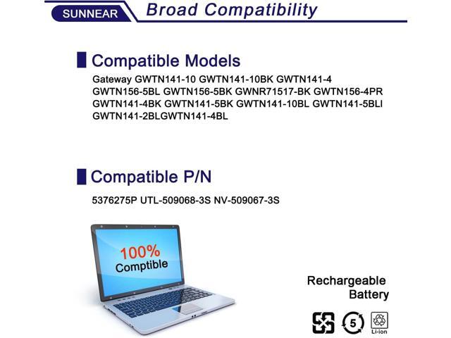 5376275P UTL-509068-3S Laptop Battery Replacement for Gateway GWTN141-10 GWTN141-10BK GWTN141-10BL WTN141-10GR GWTN141-4 GWTN141-2BL GWTN141-5BK...