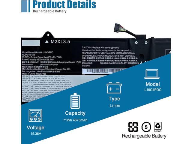 L19C4PDC Laptop Battery 15.36V 71Wh 4675mAh Replacement for Lenovo Ideapad Yoga 7-14ITL5 7-15ITL5 Series Notebook 5B10Z26482 L19L4PDC 5B10Z26485...