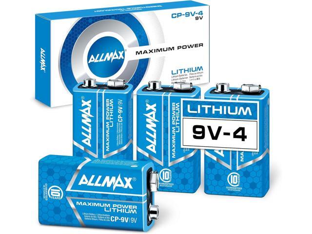 Allmax 9V Maximum Power Lithium Batteries (4 Count) Longest Lasting, Leakproof, 10-Year Shelf Life, Ultimate Performance Perfect for Smoke.