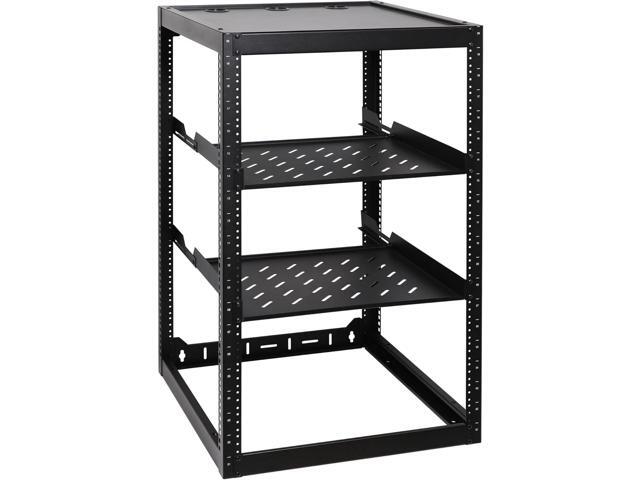 RackPath 20U Open Frame Network Rack with 2X 14in Vented 1U Shelves Rear Support, Wall Mount/Floor Standing Network Cabinet, Heavy Duty 150 lbs.