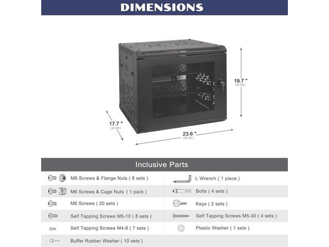 9U Wall Mount Server Cabinet with A Lockable Front Vented Door, Cooling Fans, Removable Side Panels - 45cm Depth, 19' Network Rack Including 2 PCS...