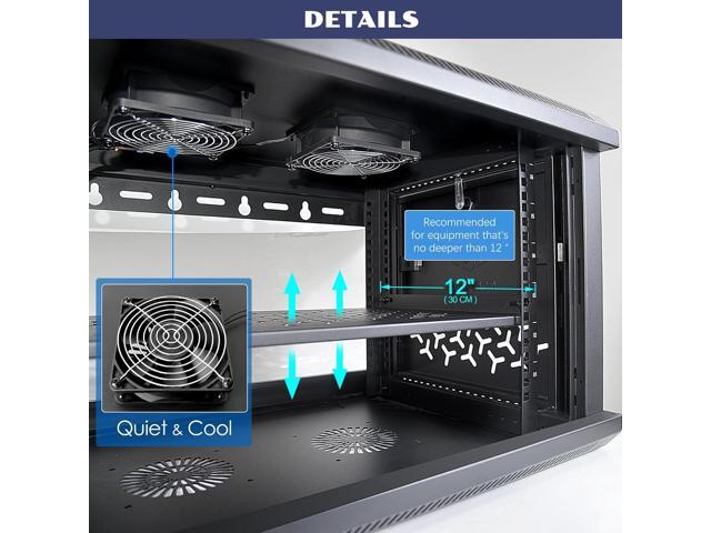 6U Wall Mount Server Cabinet with A Lockable Front Vented Door, Cooling Fans, Removable Side Panels - 45cm Depth, 19' Network Rack Including...