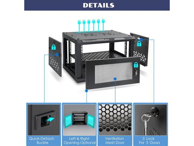 6U Wall Mount Server Cabinet with A Lockable Front Vented Door, Cooling Fans, Removable Side Panels - 45cm Depth, 19' Network Rack Including...