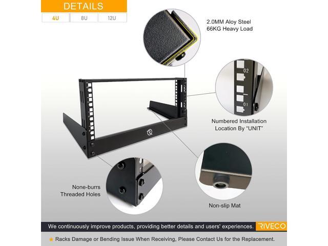 RIVECO 4U Network Rack Desktop 19 Inch 2 Post Open Frame Shelf with Reinforced Beam, Free Standing Tabletop Racks for IT Server Sound AV Equipment