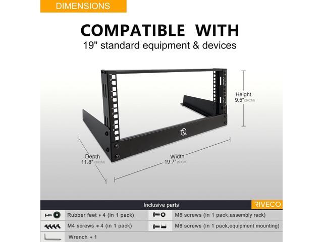 RIVECO 4U Network Rack Desktop 19 Inch 2 Post Open Frame Shelf with Reinforced Beam, Free Standing Tabletop Racks for IT Server Sound AV Equipment