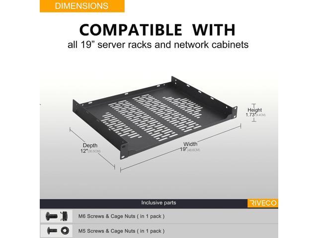 RIVECO 2 PCS 12 Rack Shelves for 19 inches Network Rack & Cabinets, 1U Rack Mount Shelf Vented Cantilever Tray, for Server, IT & Sound Equipment