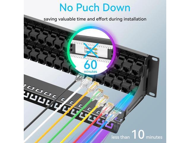 Patch Panel 48 Port Cat6a with Coupler Keystone, Cat6 Network Patch Panel 10G No Punch Down, Time-Saver Ethernet 2U Rj45 Panel with Sturdy Back...
