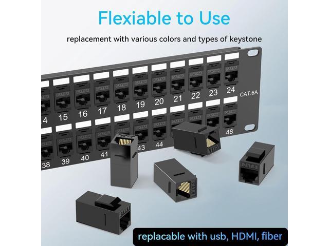 Patch Panel 48 Port Cat6a with Coupler Keystone, Cat6 Network Patch Panel 10G No Punch Down, Time-Saver Ethernet 2U Rj45 Panel with Sturdy Back...