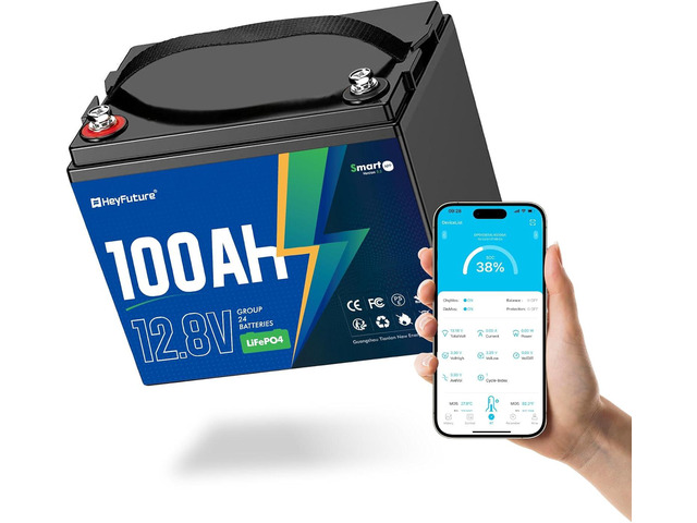 12V100Ah Bluetooth LiFePO4 Battery, Deep Cycle Lithium Battery,15000 Charging Cycles, Lightweight Compact, Perfect For Rv, Trolling Motors, Yacht,...
