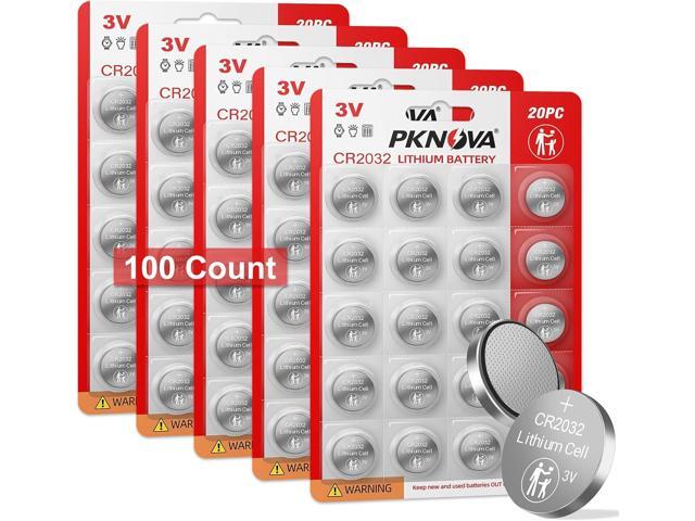 PKNOVA CR2032 Batteries 100 Pack, 2032 3V Button Cell Compatible with AirTag, CR2032 Lithium 3V Coin Battery for Watches, Calculators, Car Remote,.