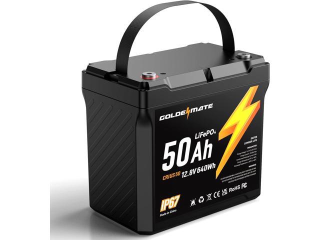 GOLDENMATE 12V 50Ah LiFePO4 Battery, IP67 Waterproof, 5000+ Deep Cycles, Built-in BMS & Grade A Lithium Iron Phosphate Battery Cell, Ideal for RV,.