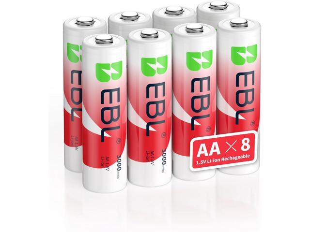 EBL Rechargeable Lithium AA Batteries 8 Pack, 1.5V 3000mWh Double AA Battery1600+ Recharge Cycles Long-Lasting Power for Blink Outdoor Camera