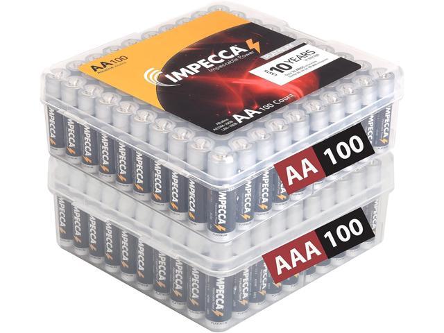 Impecca AA AAA Batteries Combo Pack 200 Count Super Alkaline 10-Year Shelf Life 1.5V High Performance 100 AA and 100 AAA Premium Battery Leak.
