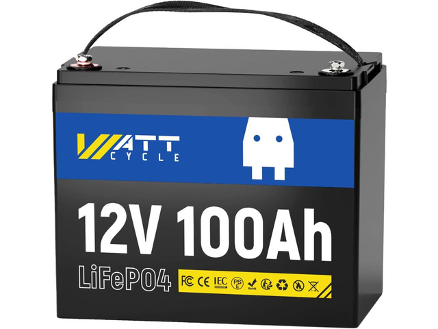Wattcycle 12V 100Ah LiFePO4 Lithium Battery - BCI Group 24, 15000 Cycles, Built-in 100A BMS, Low-Temperature Protection - Ideal for RVs, Golf Cart,...