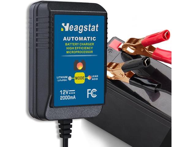 Heagstat 12V 2A Lead-Acid & LiFePO4 Automatic Trickle Battery Charger/ Maintainer for Car, Motorcycle, ATV, Lawn Mower, Boat More