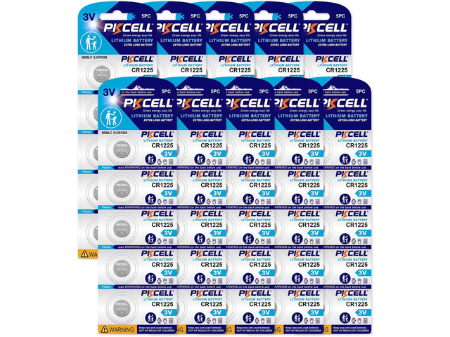 PKCELL CR1225 3V Lithium Battery CR 1225 3V Button Batteries for Thermometer 5-Year Shelf Life (50 Count)