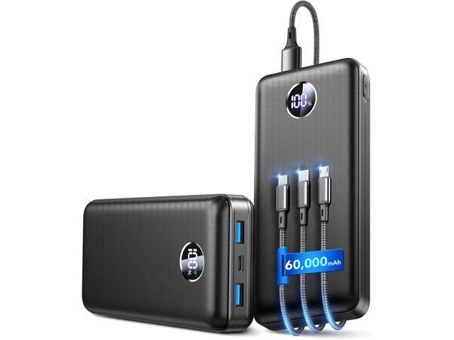 Portable Charger Power Bank - 60,000mAh Battery Pack, 22.5W Fast Charging Phone Charger Attached USB-C/iOS/Micro-USB Cable, Powerbank for iPhone 17...