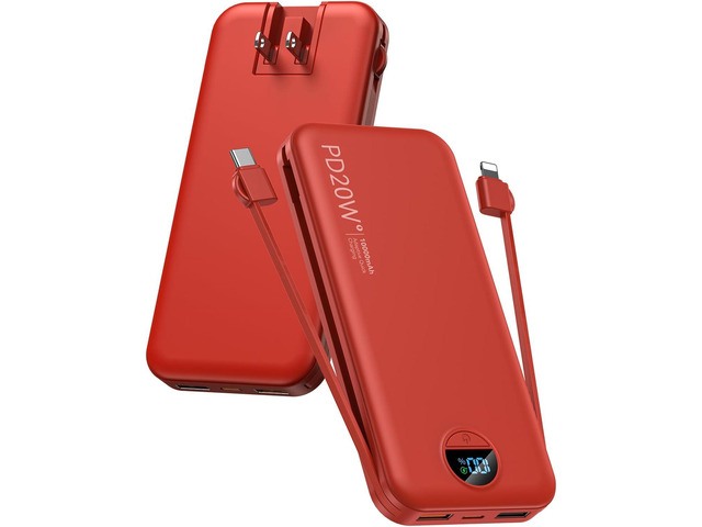 citicr Portable Charger Power Bank, 10000mAh PD20W USB C Fast Charging with Built-in Cables & Wall Plug, 5-in-1 Battery Pack with LED Display,...
