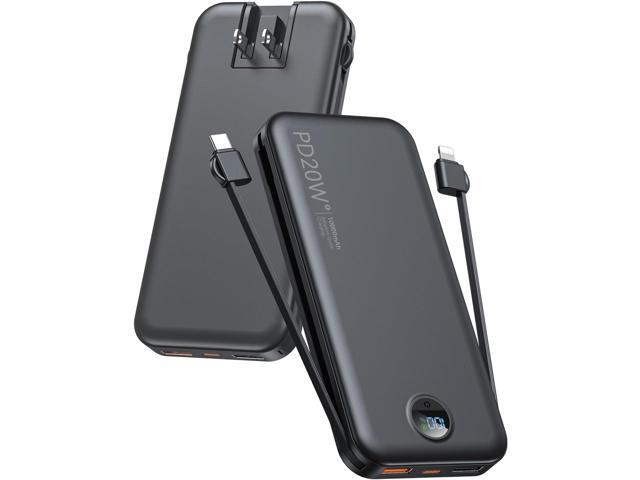 Portable Charger, 10000mAh PD20W Fast Charging Power Bank with Built-in Cables & Wall Plug, External Battery Pack with LED Display, Travel...