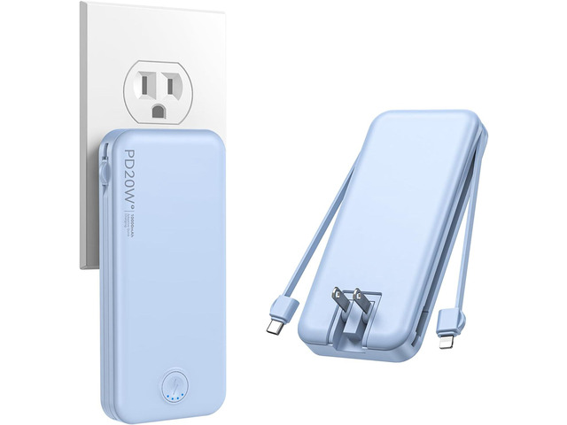 Nusyddy Portable Charger, 10000mAh PD20W Fast Charging Power Bank with Built-in Cables & Wall Plug, Travel Essentials External Battery Pack, USB C...