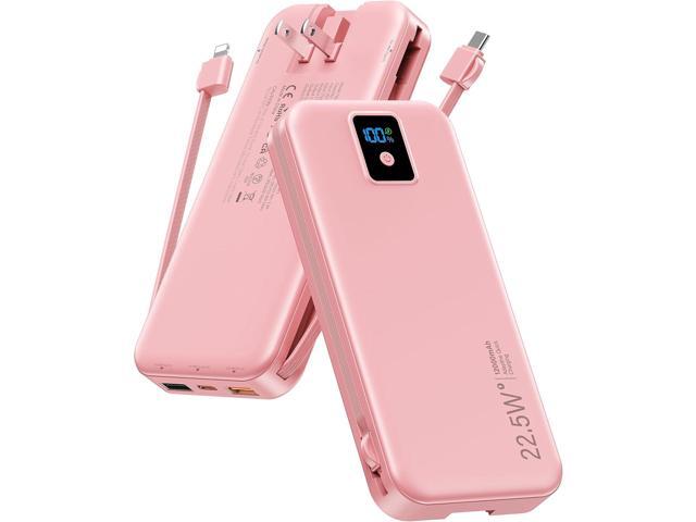 Portable Charger, 12000mAh 22.5W Fast Charging Power Bank with Built-in Cables & Wall Plug, Travel Essentials Battery Pack with LED Display, USB C...