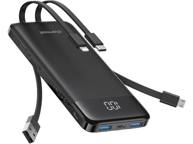 charmast 10000mAh Portable Charger with Built in Cables, 22.5W Travel Essential Power Bank Fast Charging, USB C Battery Pack for iPhone...