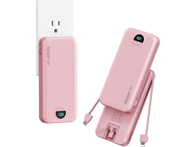 10000mAh Ultra-Portable-Charger-Power-Bank with Built in Cables & AC Wall Plug, PD20W USB-C Fast Charging Cell Phone Charger Battery Pack,LED Display...