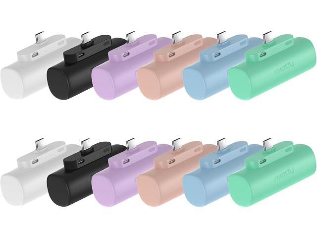 Miady 12-Pack 5000mAh Mini Portable Charger with Built-in Type C Connector, 5V 2.4A USB-C Output Fast Charging Small Power Bank (Black+White+Lake...