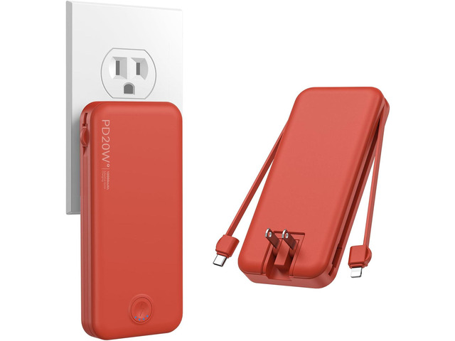 Nusyddy Portable Charger, 10000mAh PD20W Fast Charging Power Bank with Built-in Cables & Wall Plug, Travel Essentials External Battery Pack, USB C...