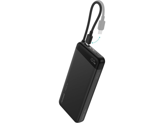 Ultra-Thin 20,000mAh Power Bank, 45W Max Fast Charging Battery Pack, Built-in USB-C Cable for iPhone 17/16 Series, Galaxy, MacBook, and More