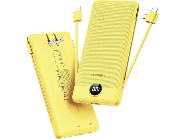 VEGER Portable Charger with Built-in AC Plug and Cables, All in One 10000mAh Ultra Slim Power Bank Travel Essentials, Fast Charging Battery Pack...