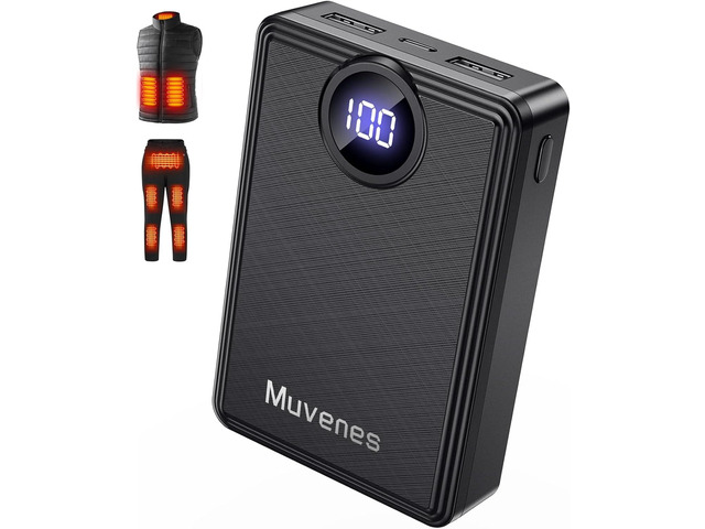 Heated Vest Battery Pack, Portable Power Charger 12000mAh 5V/2A Power Bank with LED Display, Compatible with Soleilwear USB Heated Clothing - No...